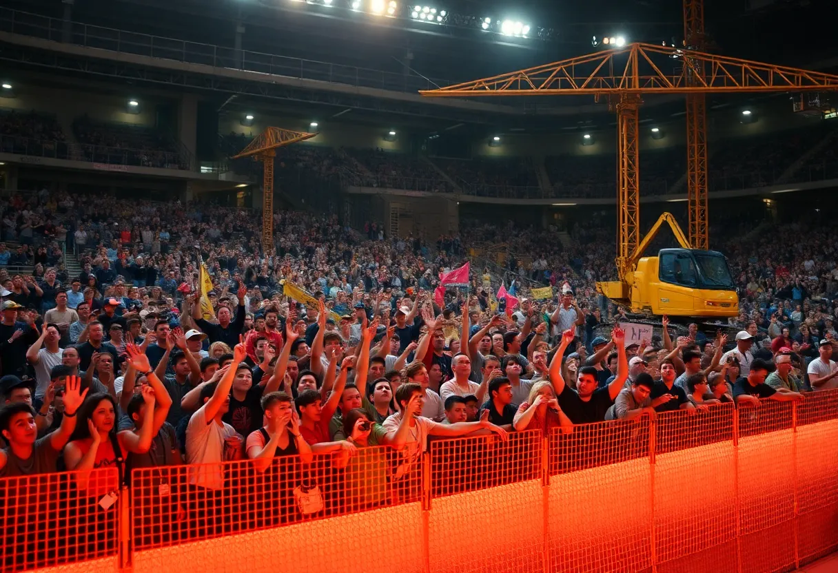 Fans expressing disappointment outside Simmons Bank Liberty Stadium.