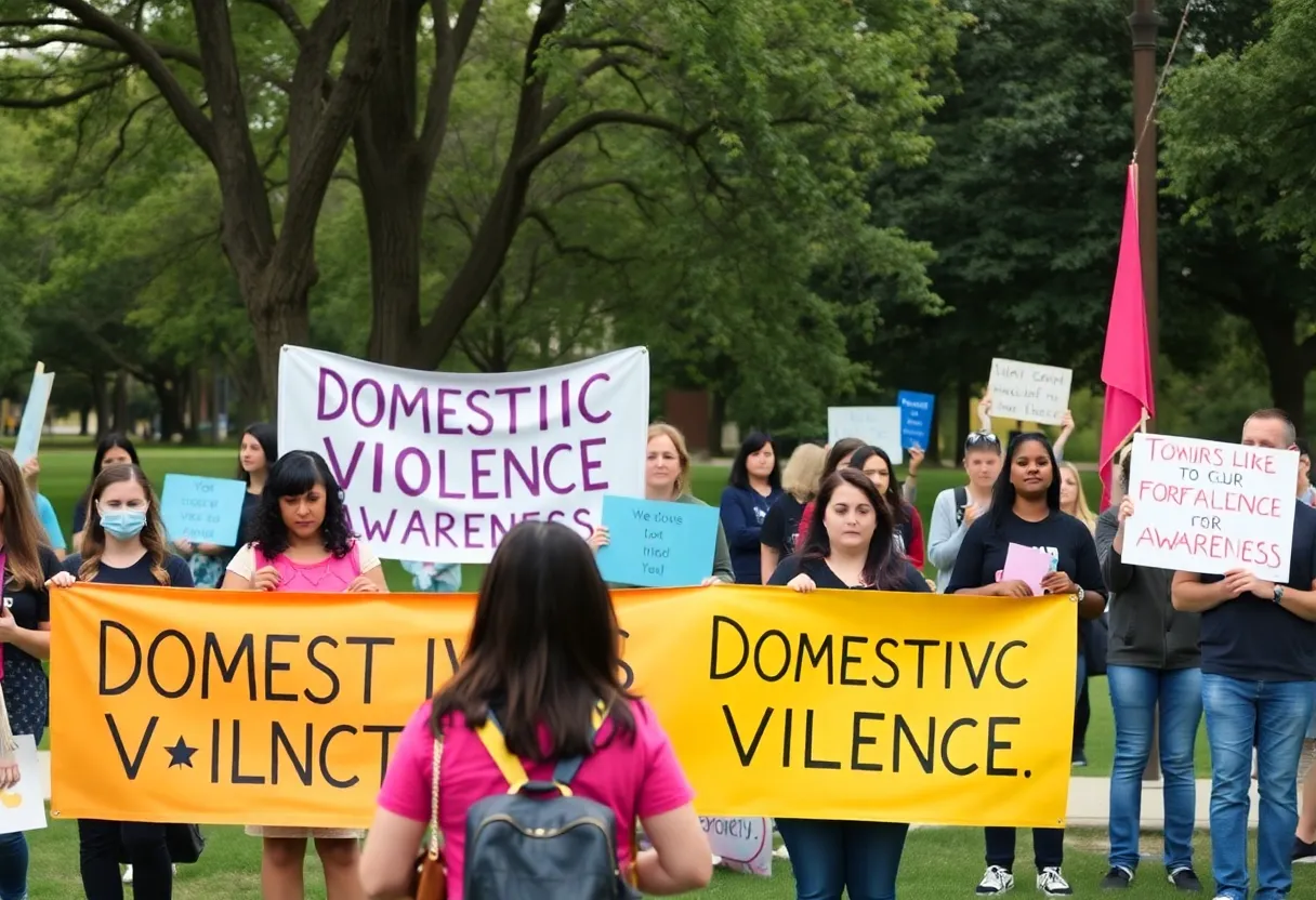 Community members participating in a domestic violence awareness event.