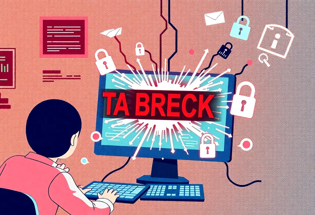 Illustration depicting a data breach affecting school messaging systems.