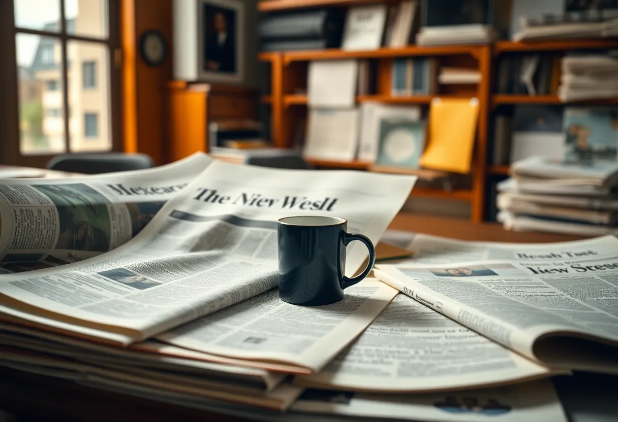 an editorial room depicting newspapers and coffee, representing free speech