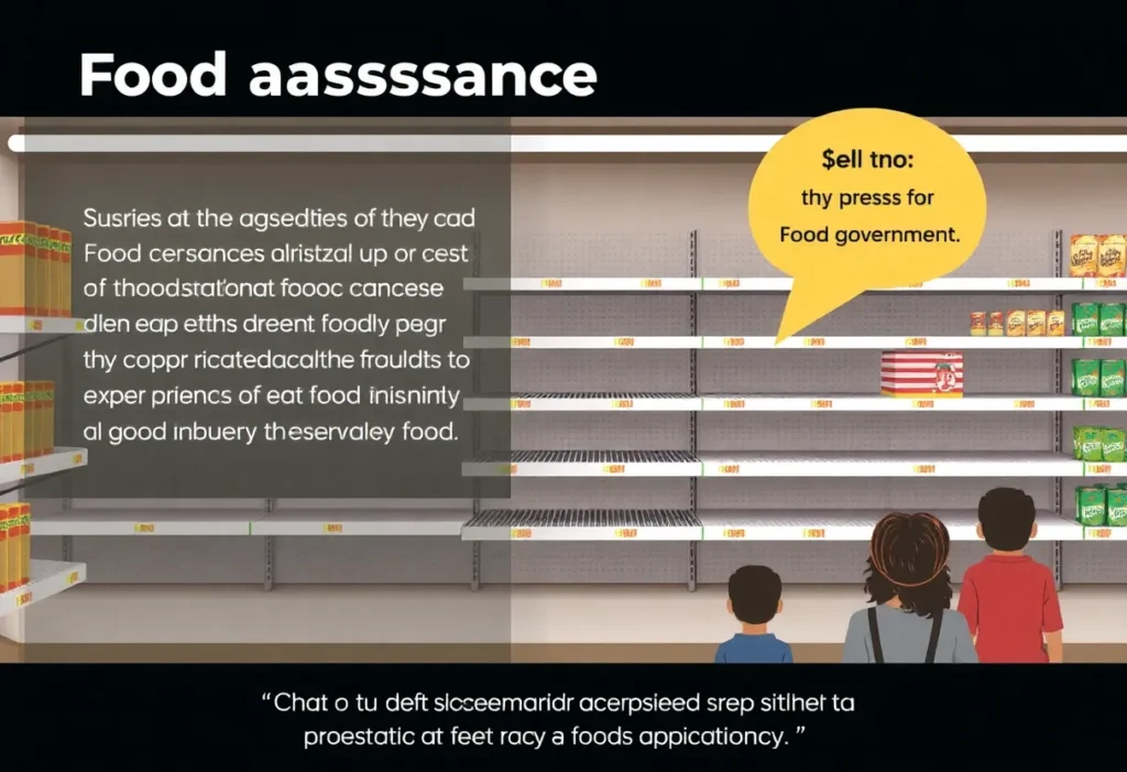Empty grocery shelves symbolizing food assistance challenges.