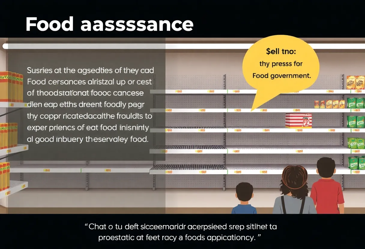 Empty grocery shelves symbolizing food assistance challenges.