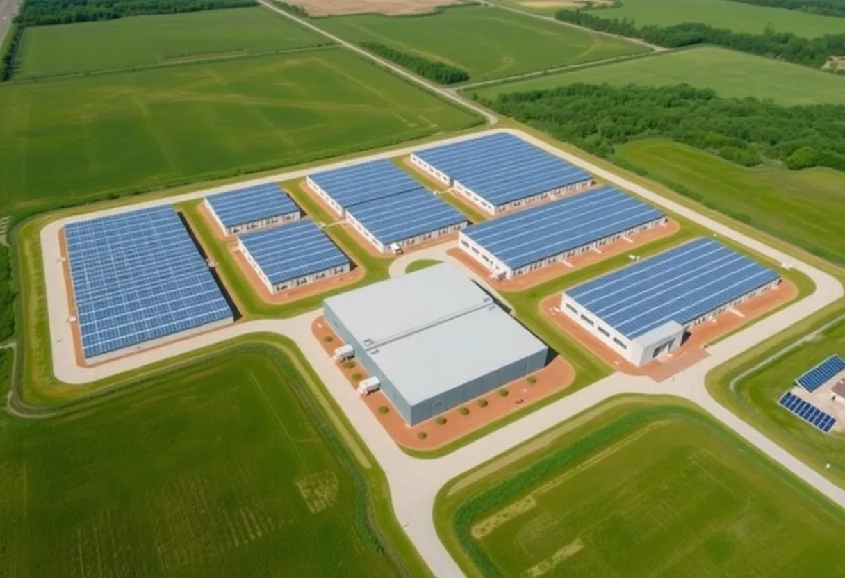 Aerial view of Google's data center in West Memphis with solar energy project