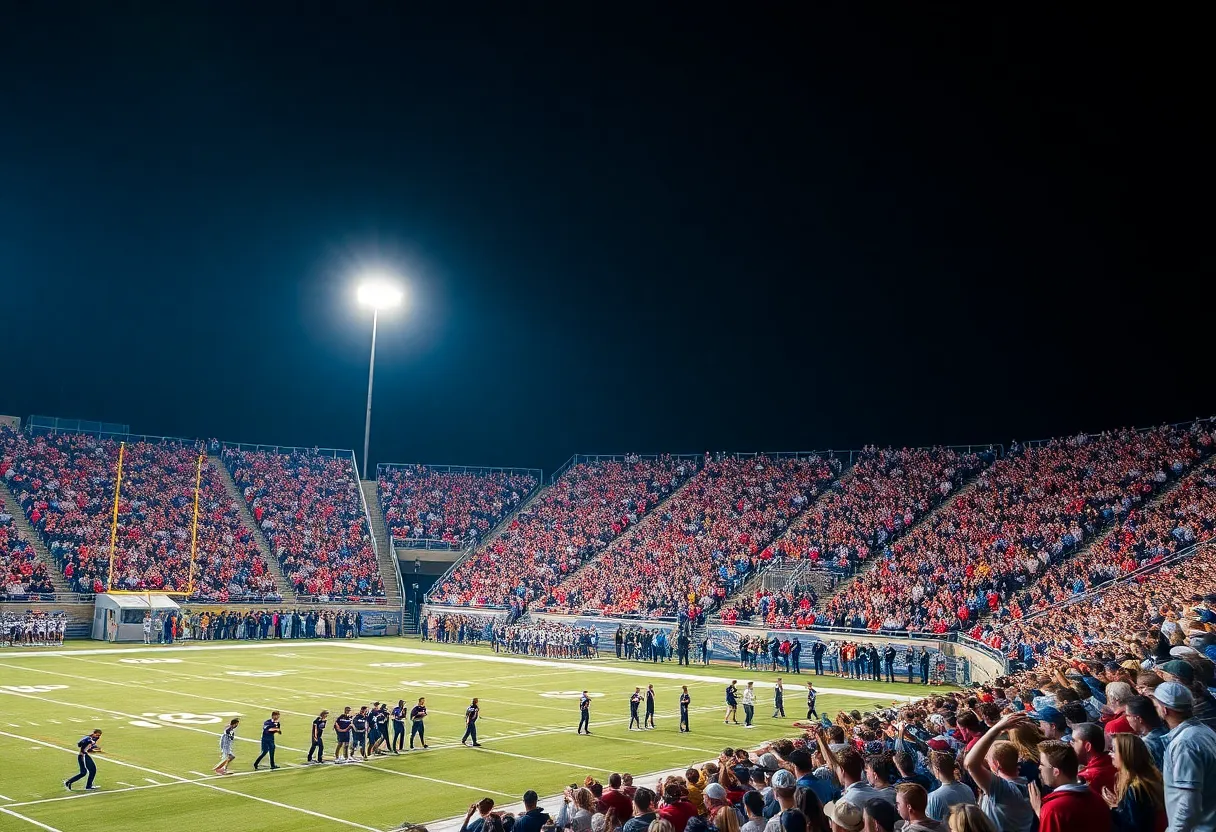 High school football game in Memphis with cheering fans