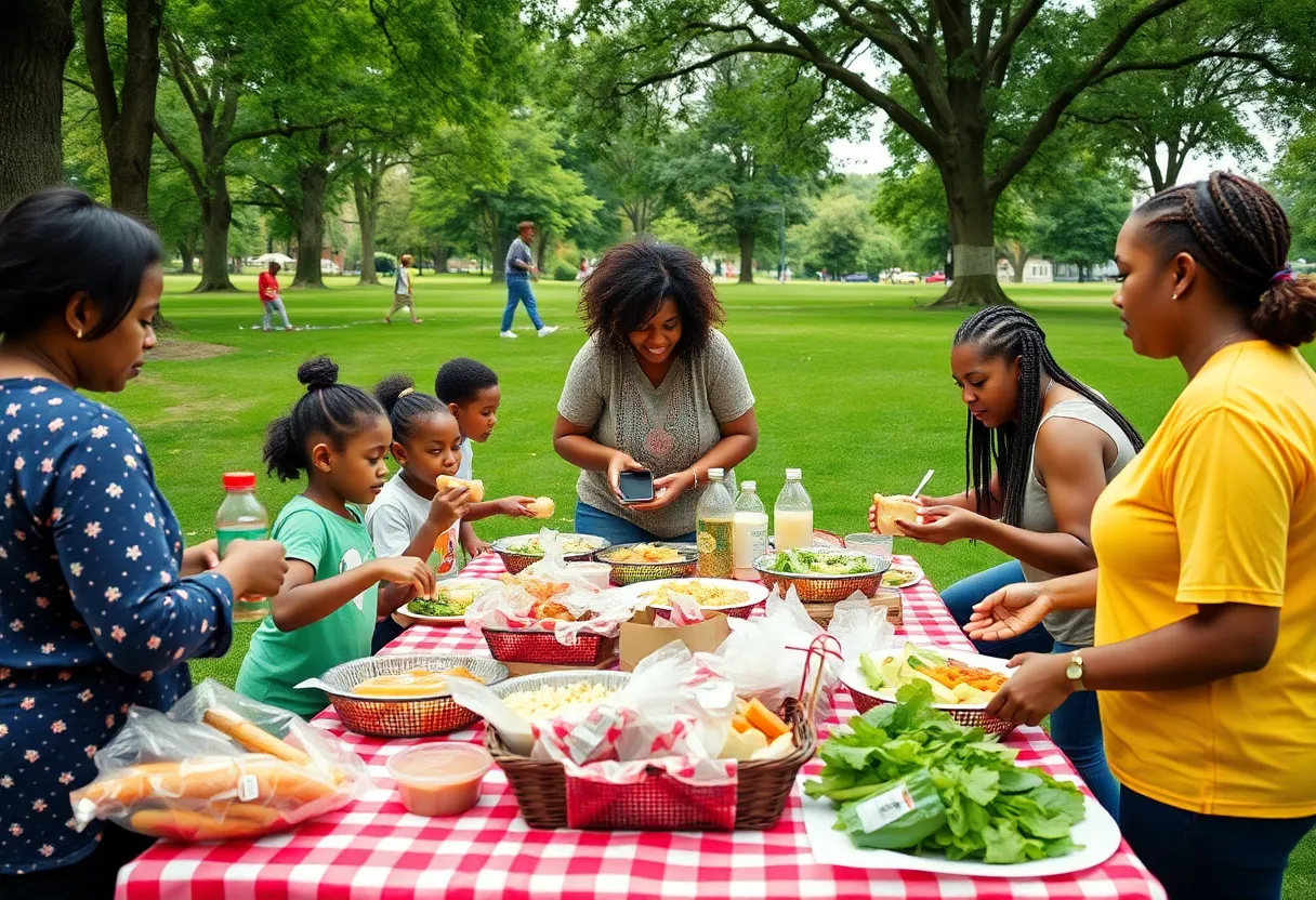 Families enjoying a community picnic in Memphis, highlighting food assistance efforts.