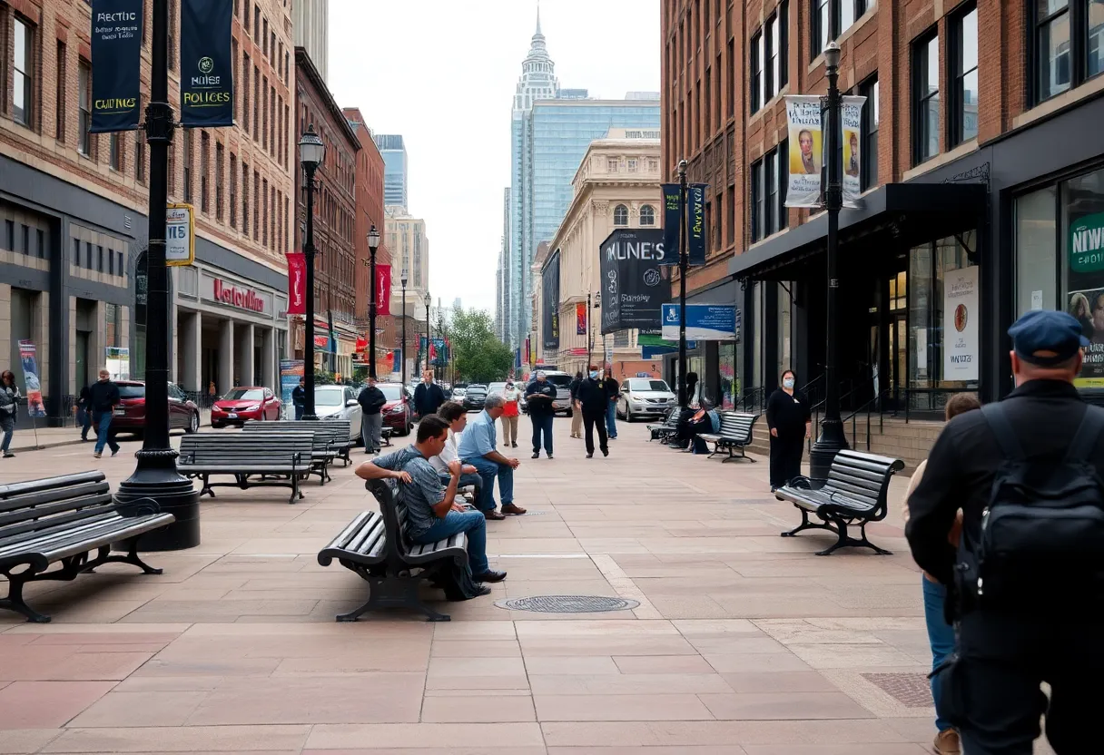 Downtown Memphis showing public amenities affected by scrutiny of the unhoused