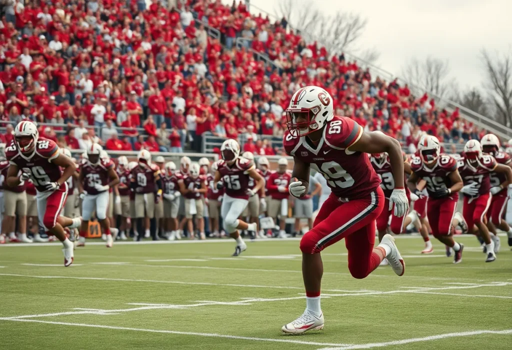 Action shot from a college football game between Memphis and UAB