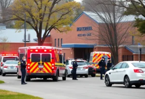 Emergency vehicles outside Kipp Memphis Collegiate High School during lockdown
