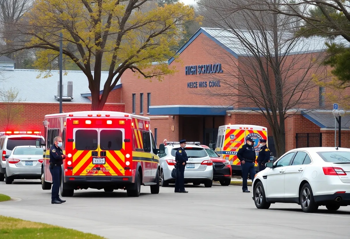 Emergency vehicles outside Kipp Memphis Collegiate High School during lockdown