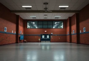 Exterior view of a Memphis school sign indicating local control transition.