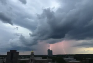 Cloudy skies over Memphis highlighting weather forecast implications.