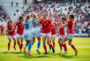 Memphis women's soccer team celebrating their conference title victory on the field