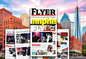 Collage of Memphis Flyer magazine sections and iconic Memphis landmarks