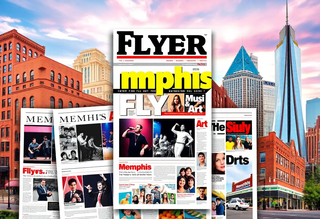 Collage of Memphis Flyer magazine sections and iconic Memphis landmarks