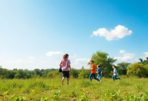 A peaceful outdoor scene representing nature and outdoor activities.