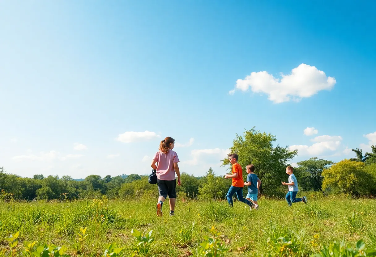 A peaceful outdoor scene representing nature and outdoor activities.