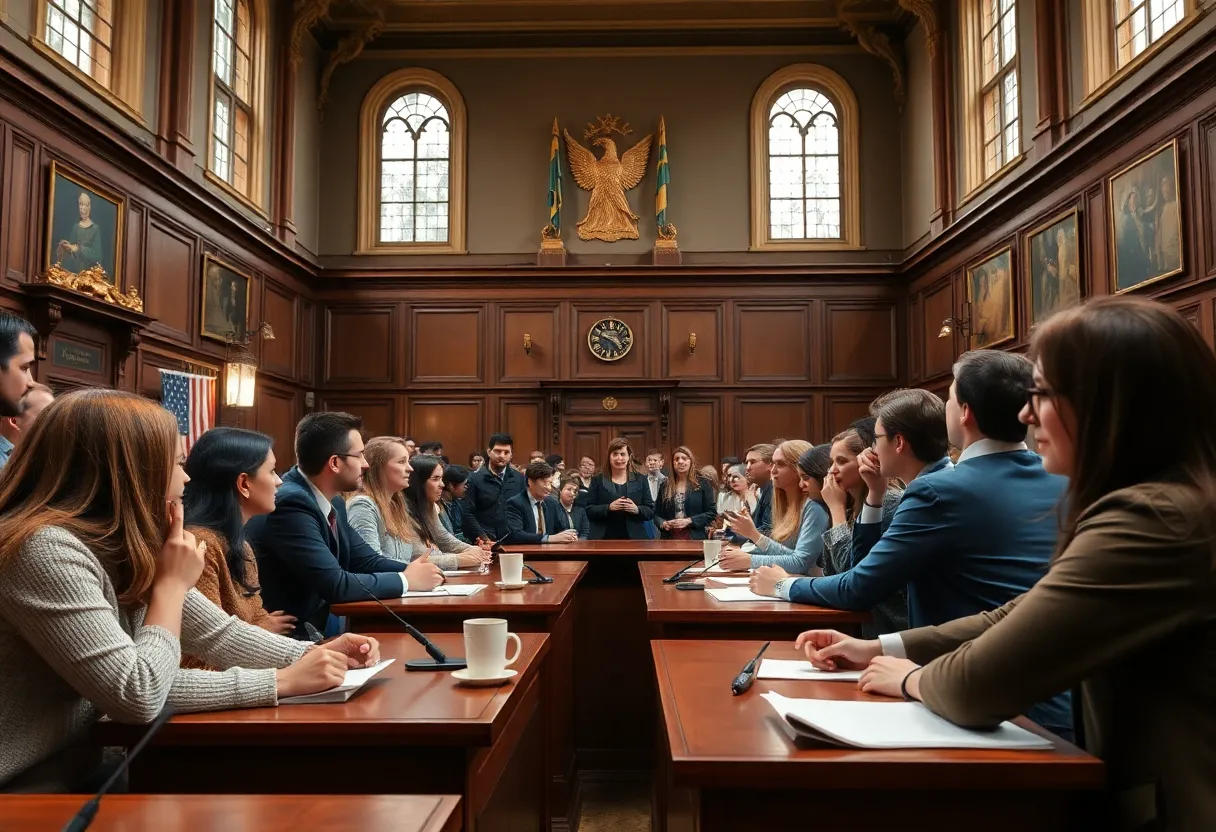 Students engaged in a debate at the Oxford Union