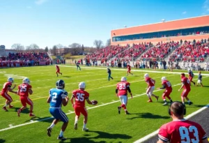 High school football players in action on the field