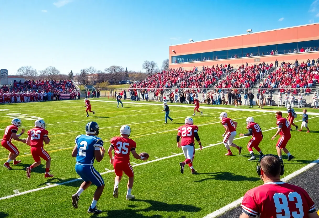 High school football players in action on the field