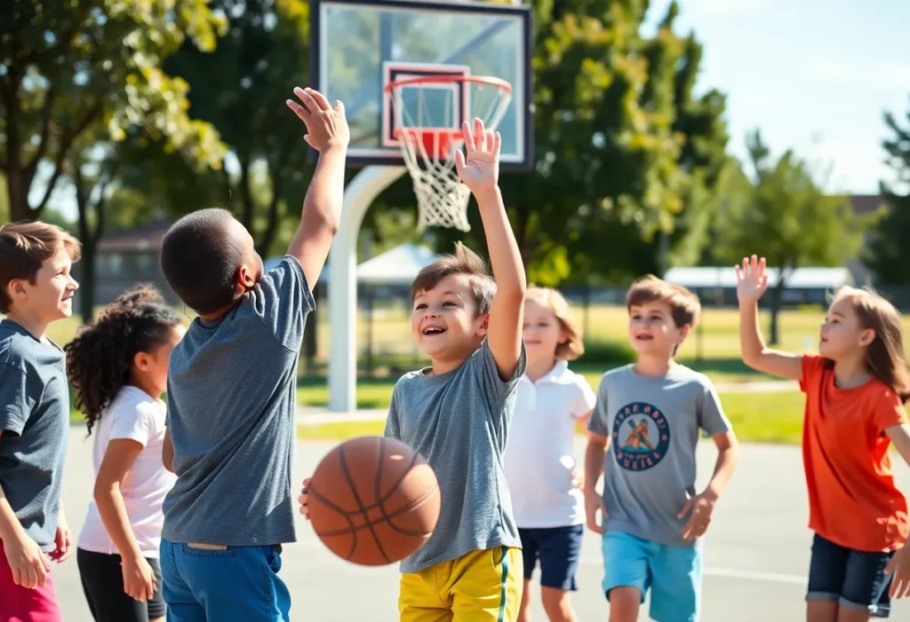 Children participating in youth basketball clinics