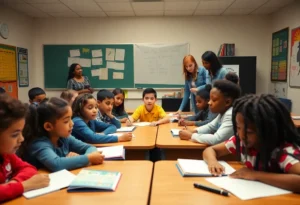 Engaged students in a classroom in Memphis celebrating academic success.