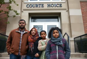 Afghan family expressing concern outside a Memphis courthouse