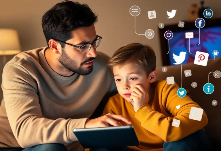 A concerned parent guarding child against online sextortion