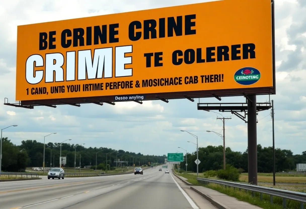 Billboard displaying anti-crime message in DeSoto County