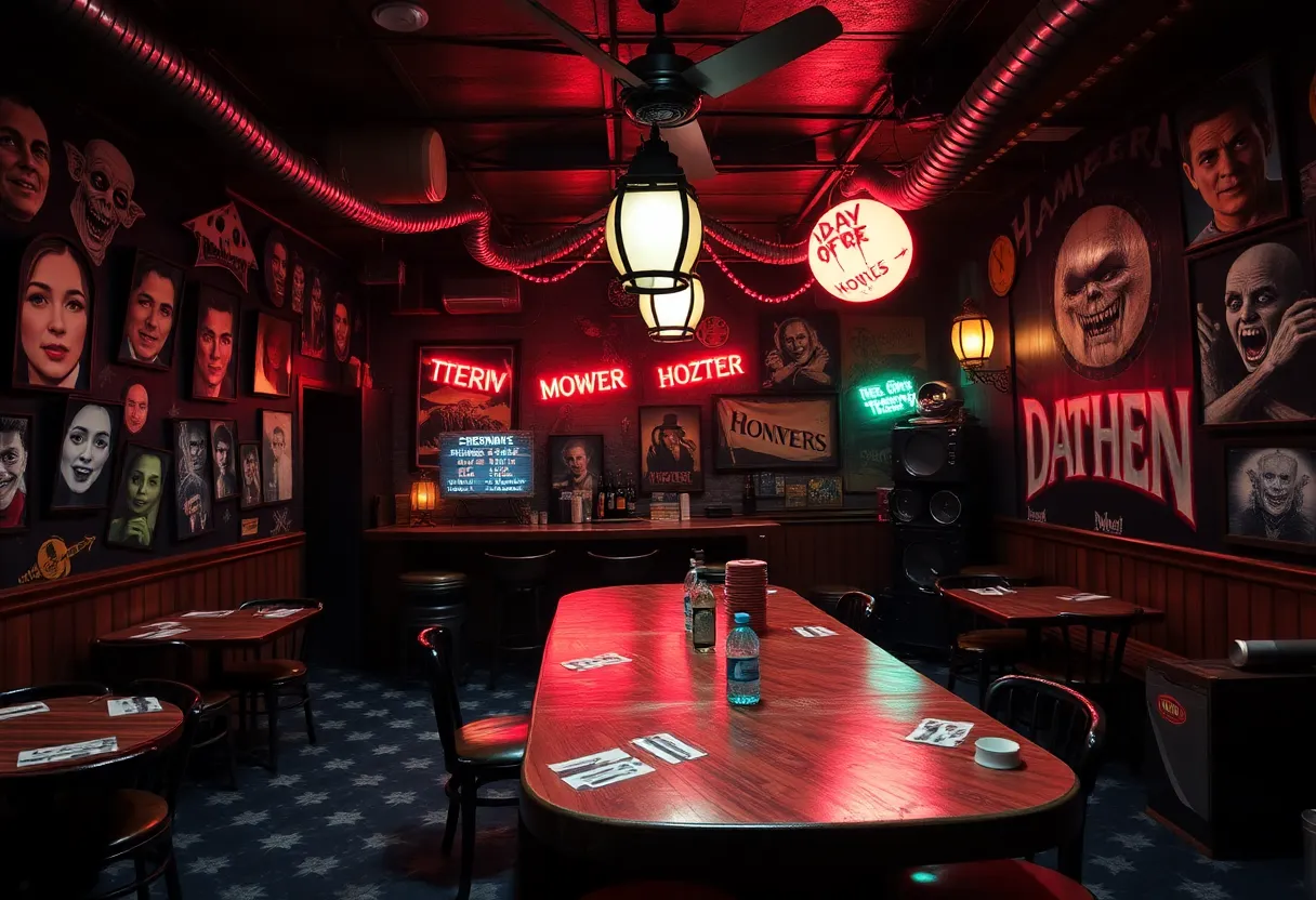 Interior of Beale Street Monster Club showcasing horror film themes