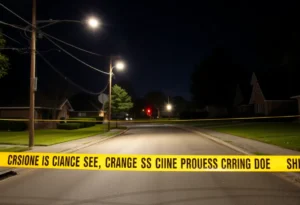 Police lights at a crime scene in Binghampton neighborhood