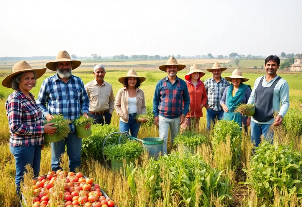 Diverse Black farmers in a rural field practicing agriculture.