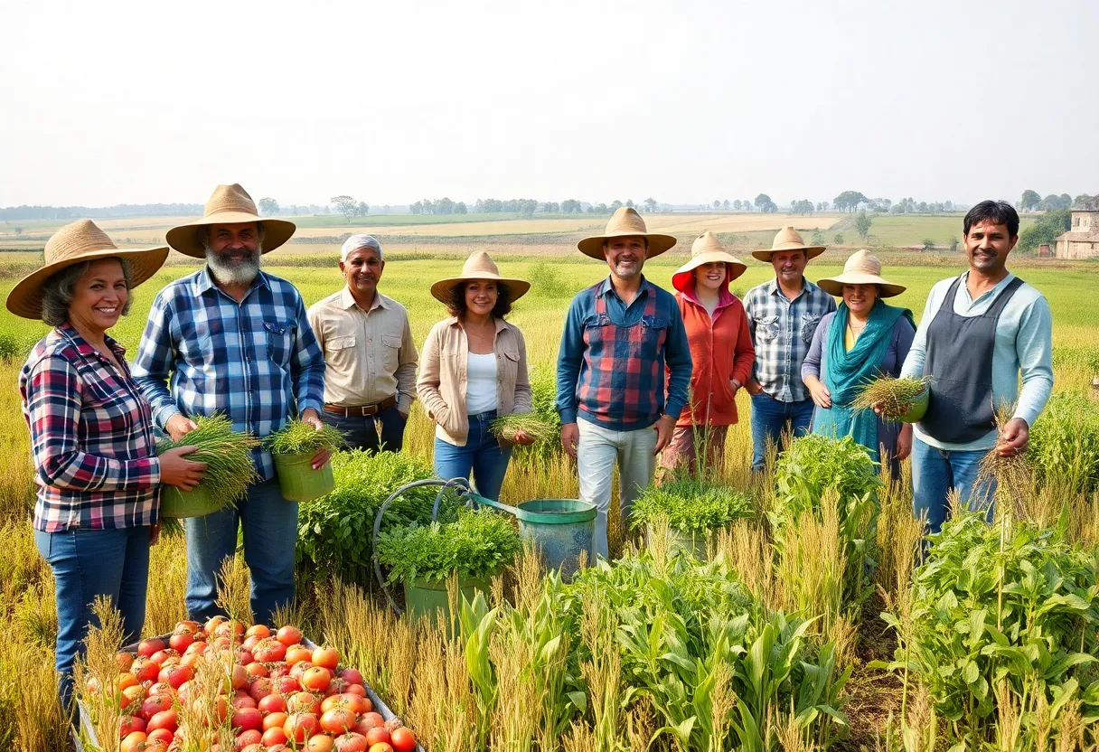 Diverse Black farmers in a rural field practicing agriculture.