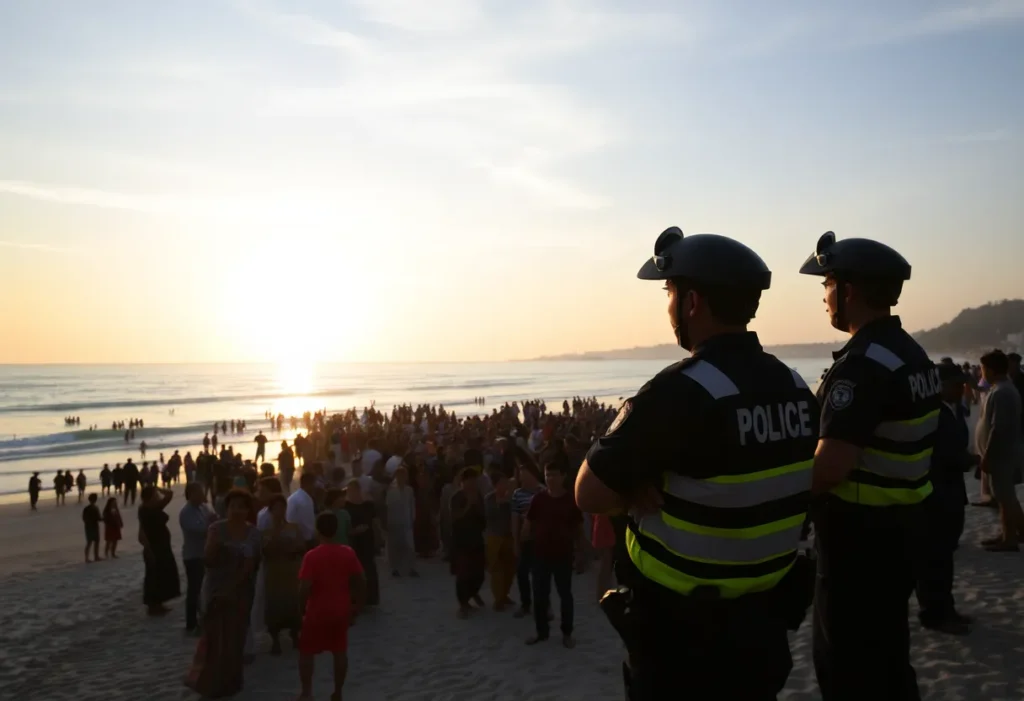 A crowded Bondi Beach during a Hanukkah celebration before the incident.