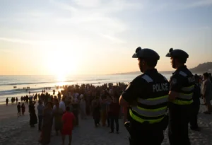 A crowded Bondi Beach during a Hanukkah celebration before the incident.