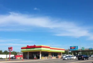 Exterior view of a Buc-ee's convenience store with gas stations