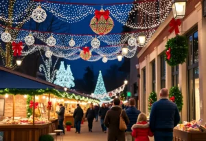 Holiday decorations and families enjoying the festive spirit in Chattanooga.