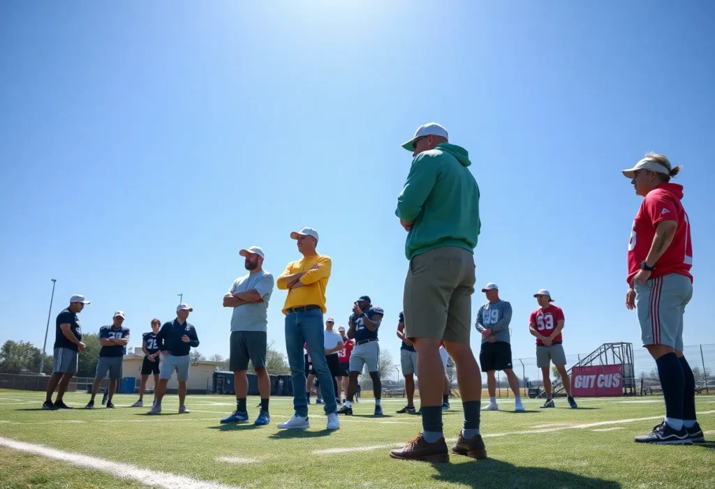 Coaches discussing strategies for Arkansas Razorbacks