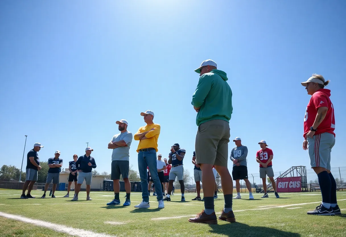 Coaches discussing strategies for Arkansas Razorbacks