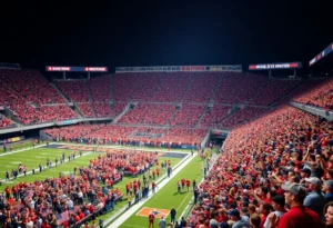 Fans at a college football game celebrating
