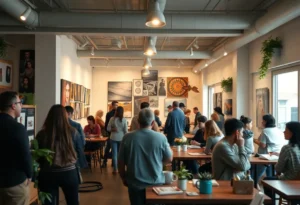 A lively café in Memphis showcasing community events and local art.