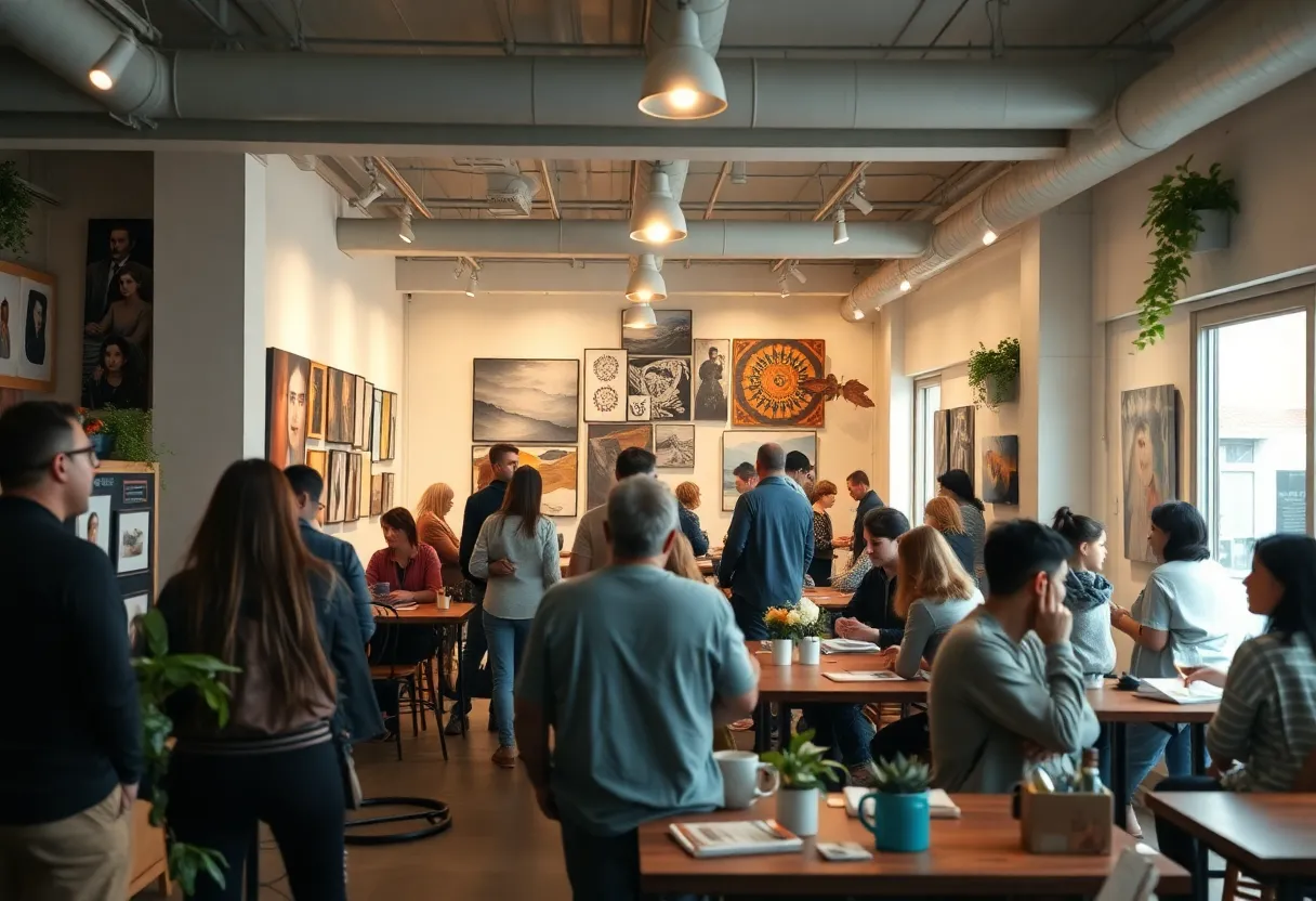 A lively café in Memphis showcasing community events and local art.