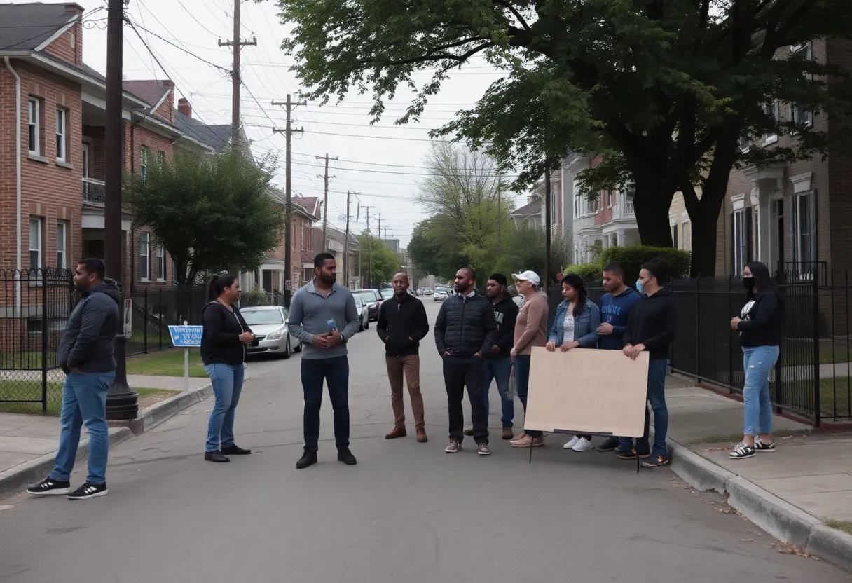 Community members discussing safety measures in a Memphis neighborhood after a shooting incident.