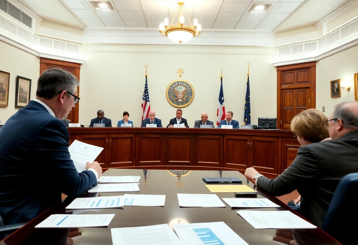 County Commission members discussing financial compliance