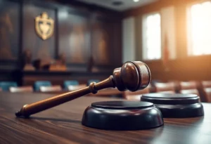 Courtroom with judge's gavel