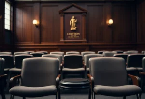 A courtroom setting representing capital punishment discussions.
