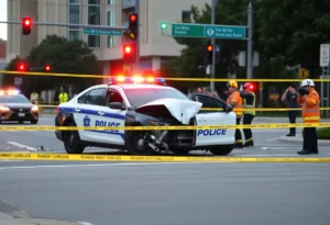 A damaged police cruiser at the crash site in Midtown Memphis