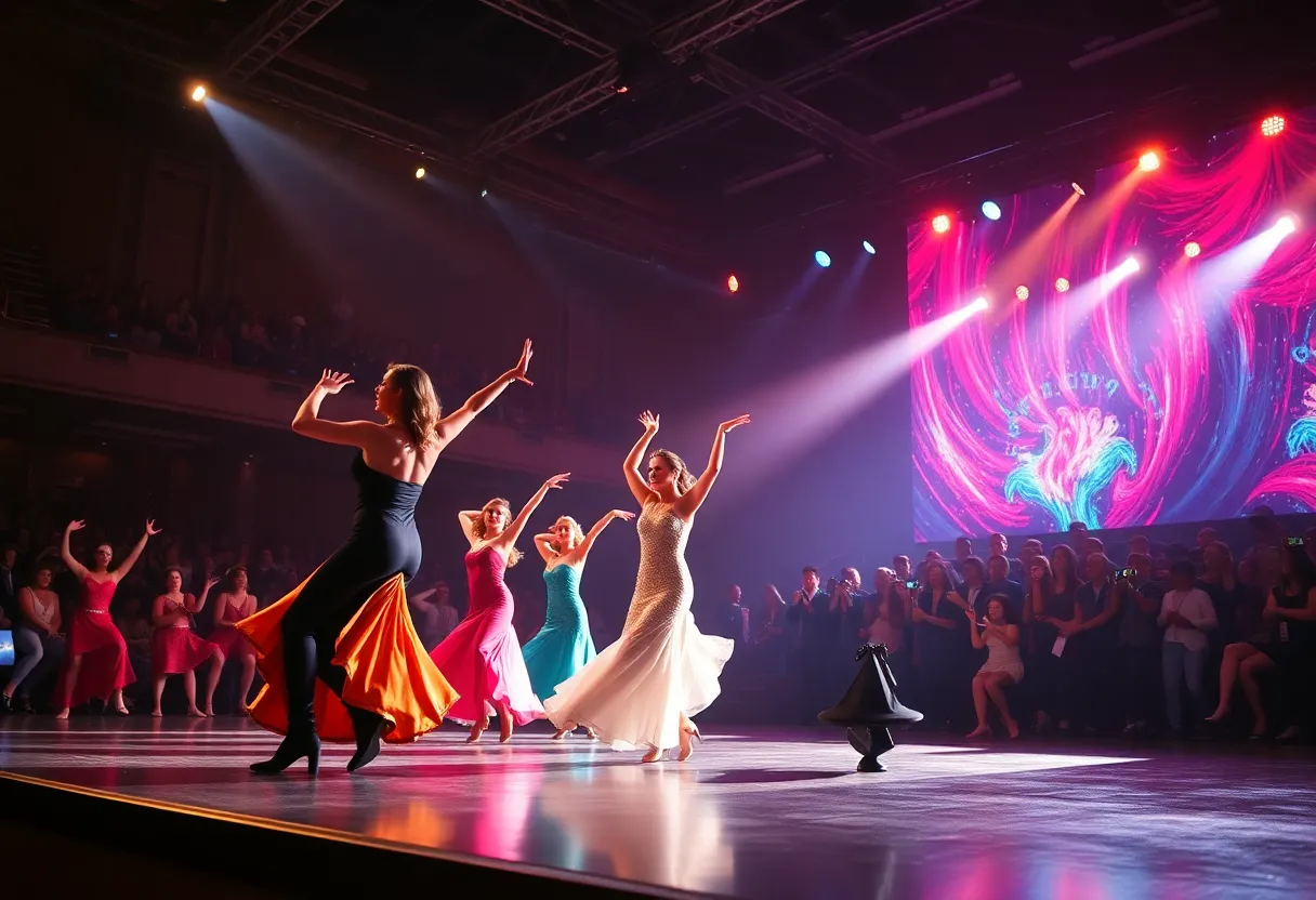 Professional dancers performing on stage during the Dancing with the Stars Live show