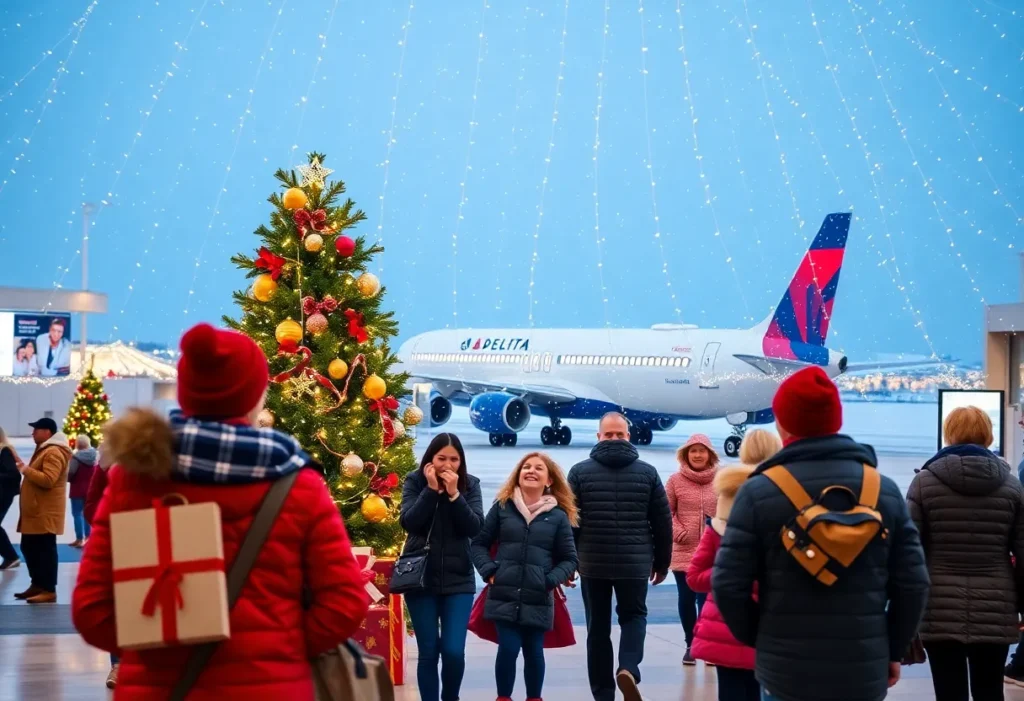 Families enjoying the Delta Fantasy Flight event at the airport.