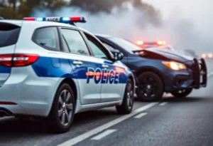 Police patrol car damaged from an accident