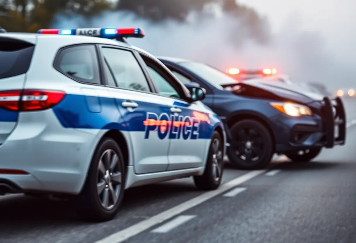 Police patrol car damaged from an accident